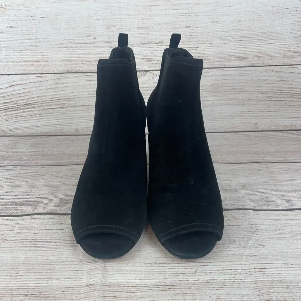 Tory Burch Gemma Womens Sz 8.5M Open Toe Booties Black Suede Slip On